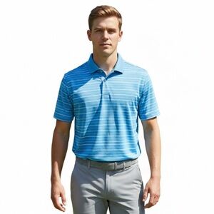 Adidas Climalite Blue White Horizontal Stripes Men’s Medium Drifit Golf Shirt